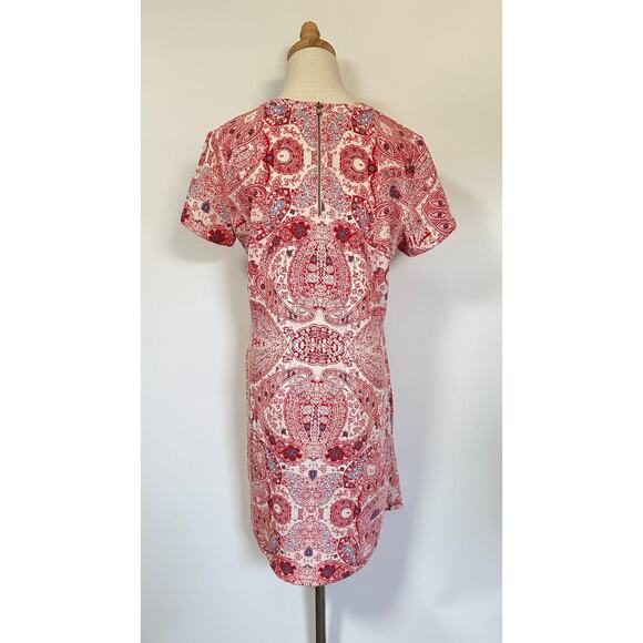 Adrienne Vittadini Red Paisley Crew Neck Short Sleeve Western Pattern Dress US 6 - Picture 4 of 7